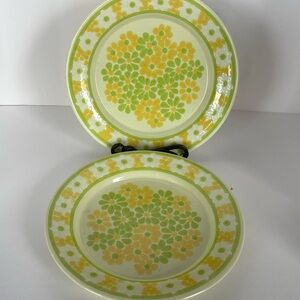 Retro 70s Franciscan | Floral Picnic| Yellow Green Daisies | Dinner Plates Set 2